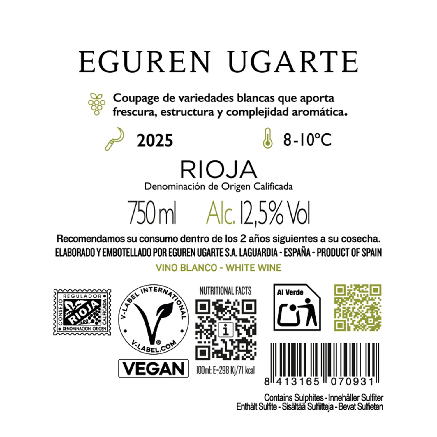 Eguren Ugarte Blanco 2025 Rioja Weißwein Spanien Rückseite