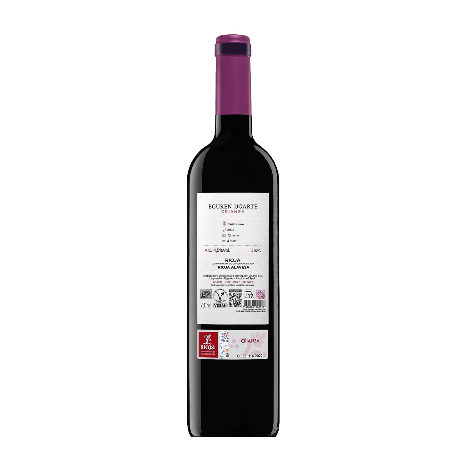 Eguren Ugarte Crianza 2022 Rioja Tempranillo Rotwein Spanien Flasche Rückseite