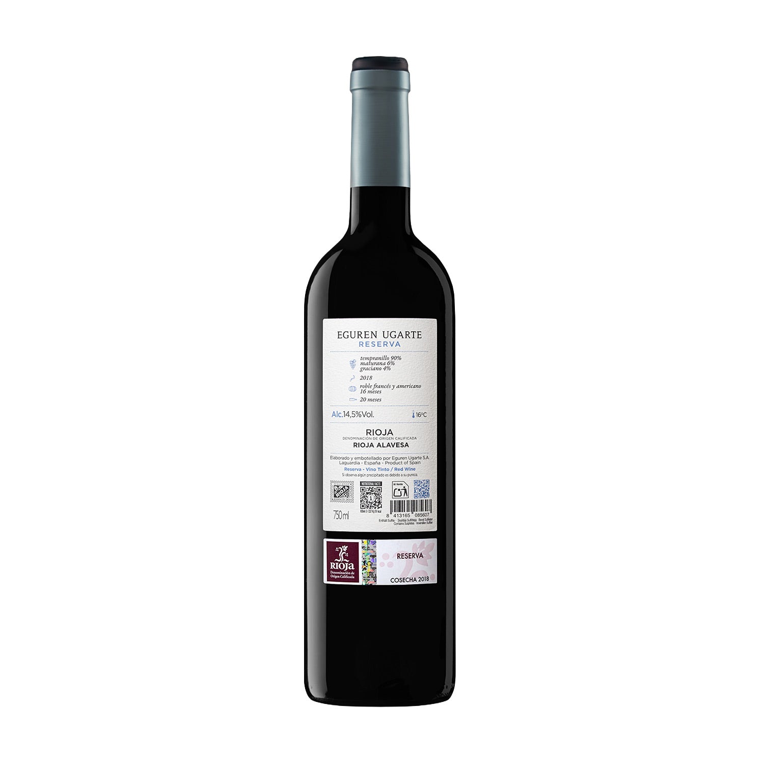 Eguren Ugarte Rioja Reserva 2018 Tempranillo Rotwein Spanien Flasche Rückseite