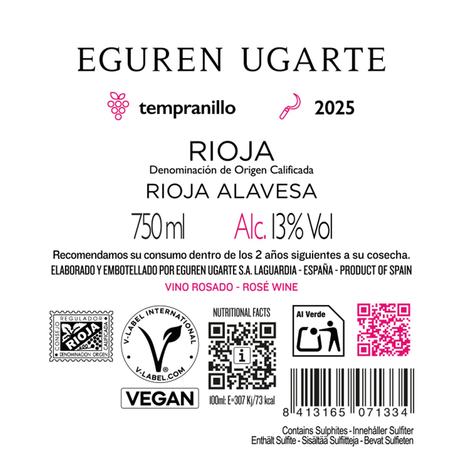 Eguren Ugarte Rosado 2025 Rioja Roséwein Spanien Etikett Rückseite